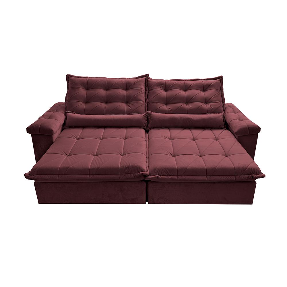 Sofá Retrátil e Reclinável 3,15m Cama inBox Big Fresh com SoftGel D40 Velupluma Vinho