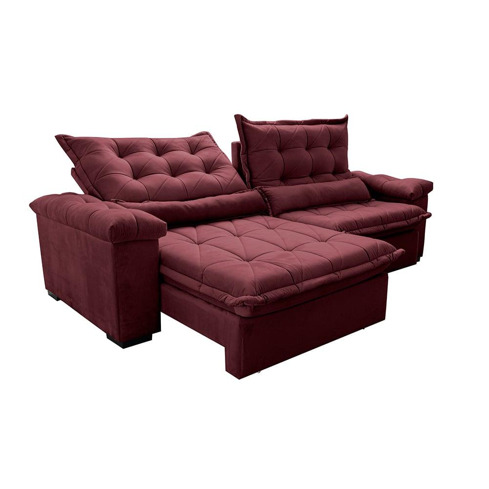 Sofá Retrátil e Reclinável 3,15m Cama inBox Big Fresh com SoftGel D40 Velupluma Vinho