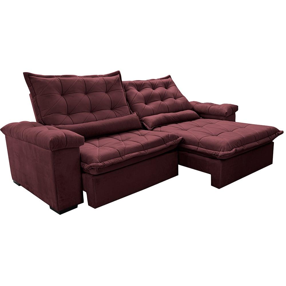 Sofá Retrátil e Reclinável 3,15m Cama inBox Big Fresh com SoftGel D40 Velupluma Vinho