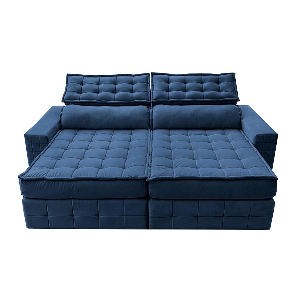 Sofá Retrátil e Reclinável 3,15m Cama inBox Big Puffer com SoftGel D40 Velupluma Azul
