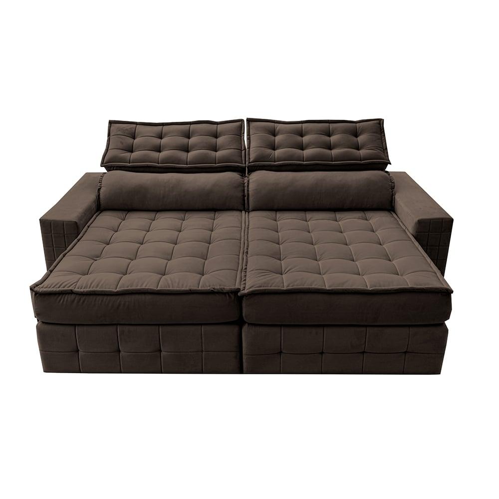 Sofá Retrátil e Reclinável 3,15m Cama inBox Big Puffer com SoftGel D40 Velupluma Café