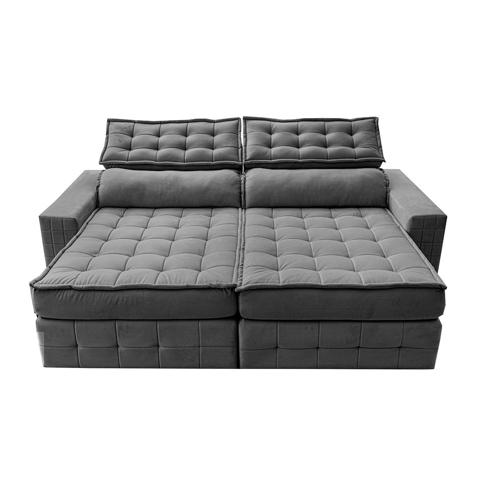 Sofá Retrátil e Reclinável 3,15m Cama inBox Big Puffer com SoftGel D40 Velupluma Cinza