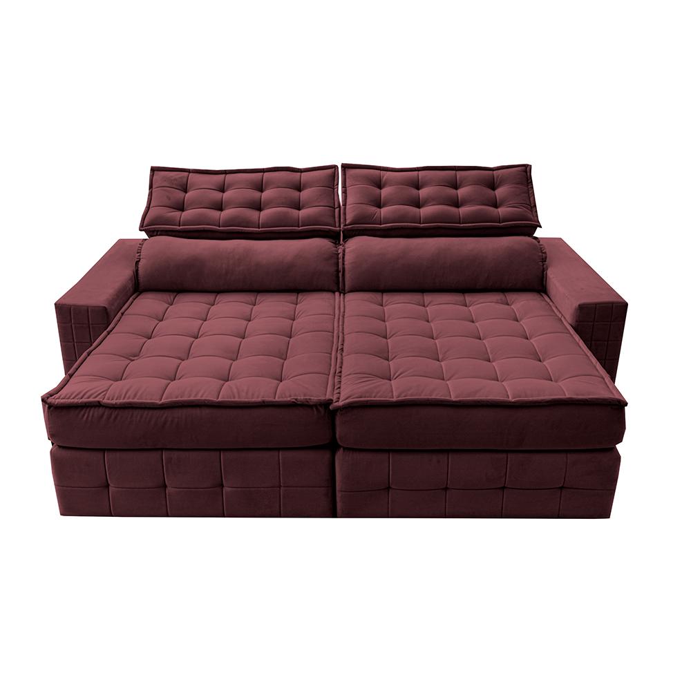 Sofá Retrátil e Reclinável 3,15m Cama inBox Big Puffer com SoftGel D40 Velupluma Vinho