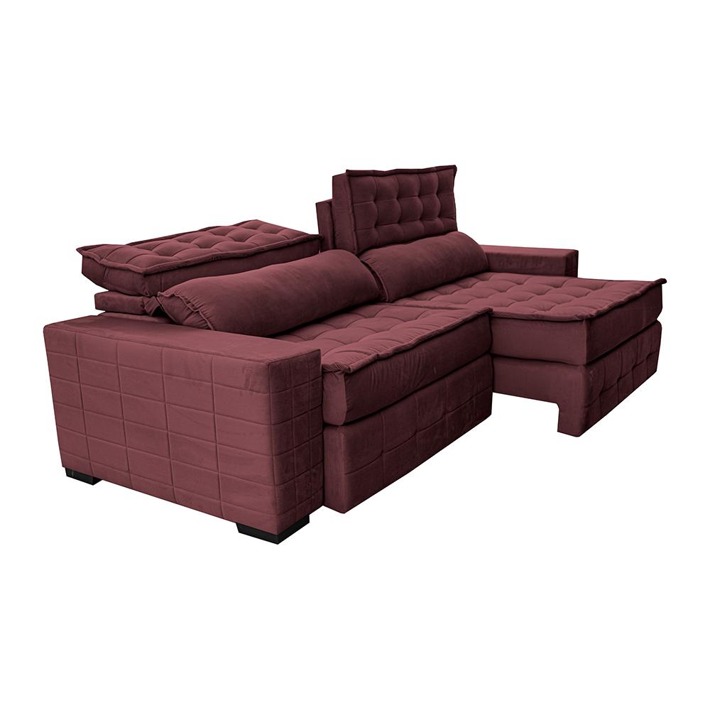 Sofá Retrátil e Reclinável 3,15m Cama inBox Big Puffer com SoftGel D40 Velupluma Vinho