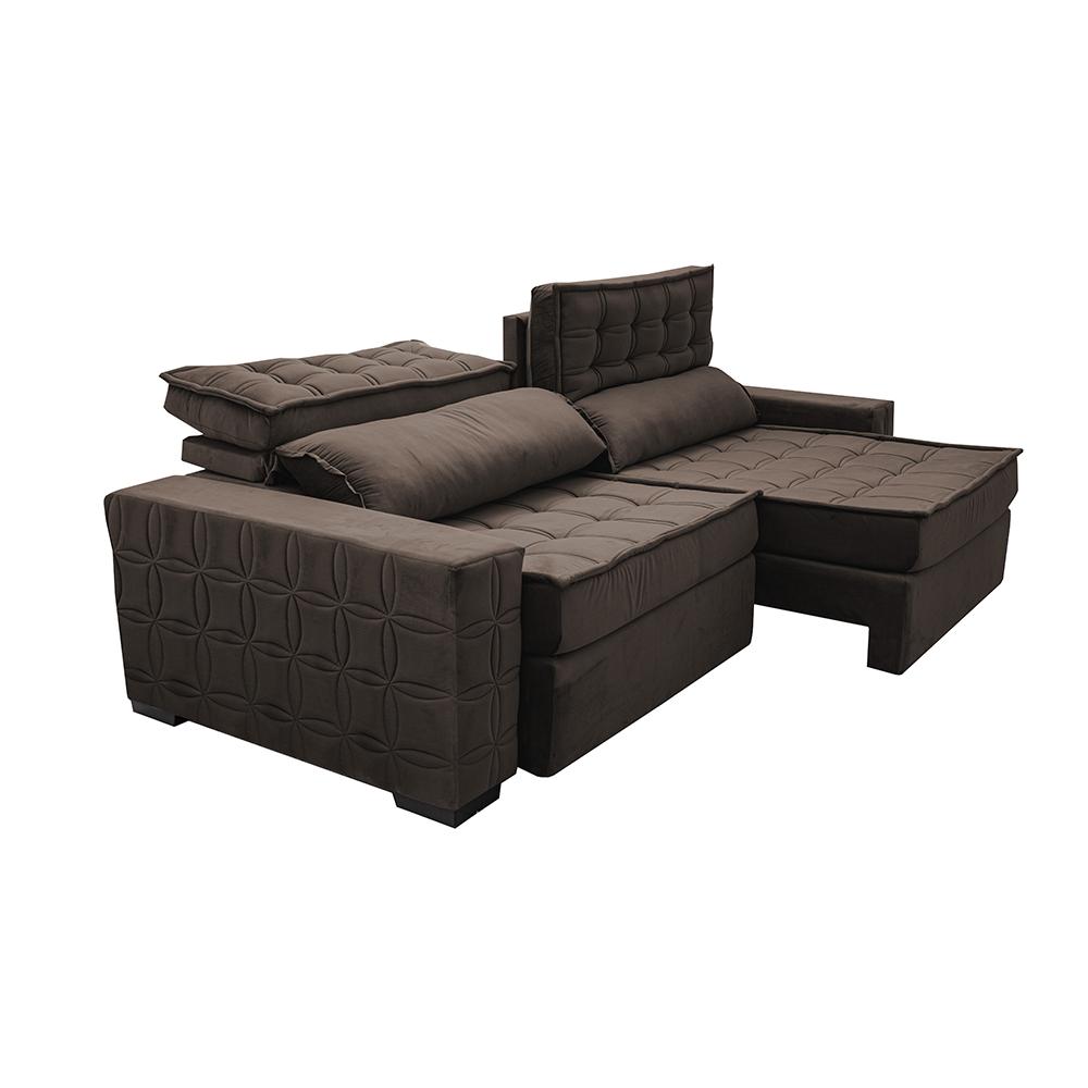 Sofá Retrátil e Reclinável 3,15m Cama inBox Big Star com SoftGel D40 Velupluma Café