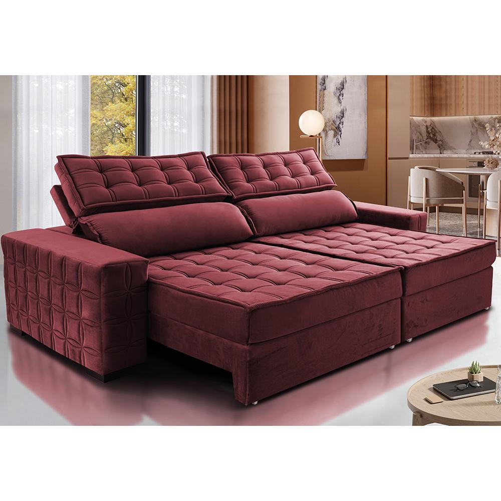 Sofá Retrátil e Reclinável 3,15m Cama inBox Big Star com SoftGel D40 Velupluma Vinho