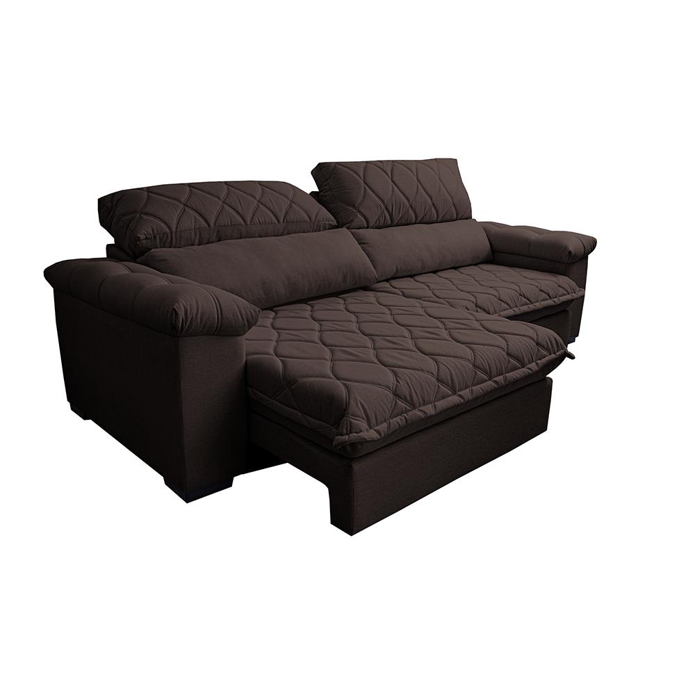 Sofá Retrátil e Reclinável 3,15m Molas Ensacadas Cama inBox Big Home com Bordado 3D Linho Marrom