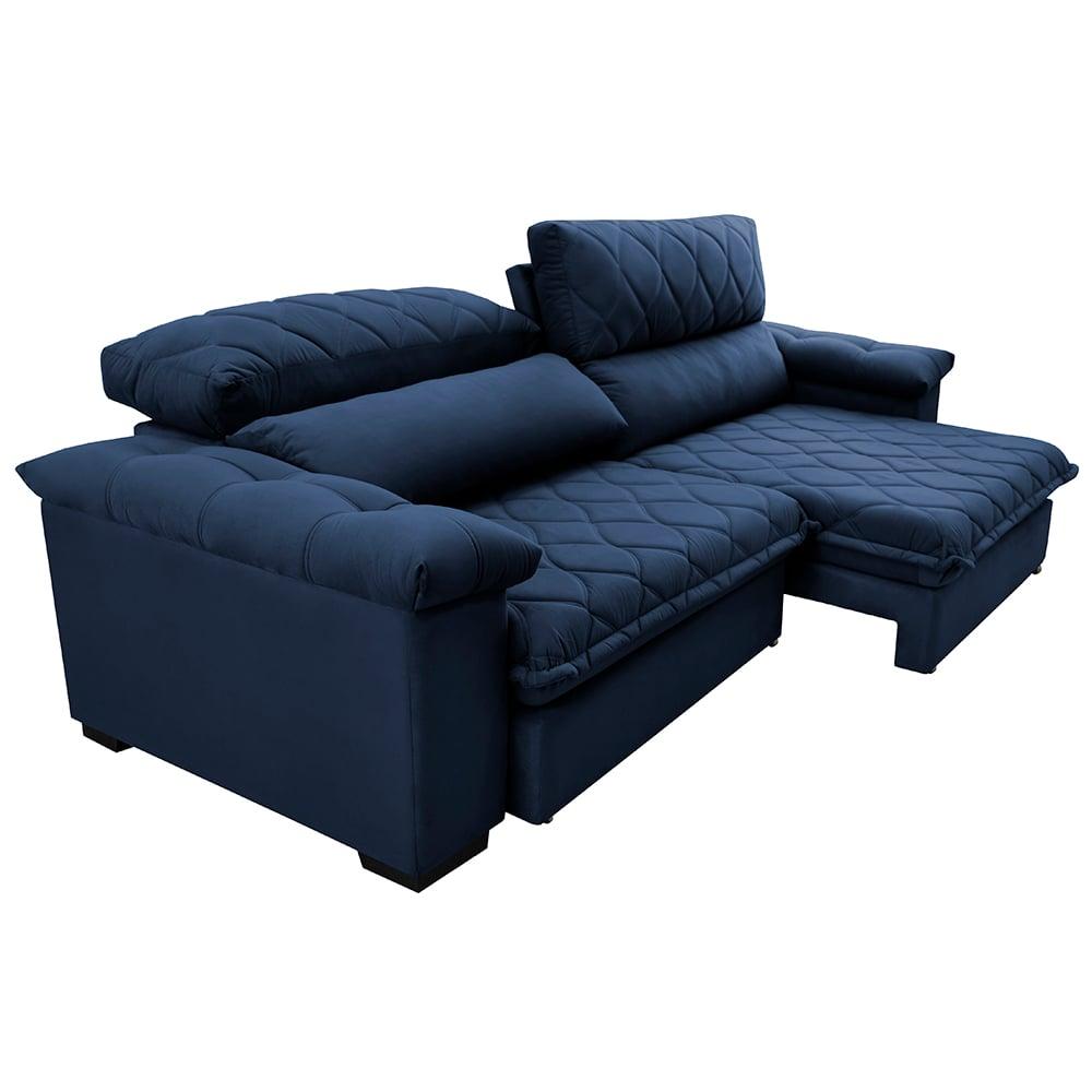 Sofá Retrátil e Reclinável 3,15m Molas Ensacadas Cama inBox Big Home com Bordado 3D Velusoft Azul