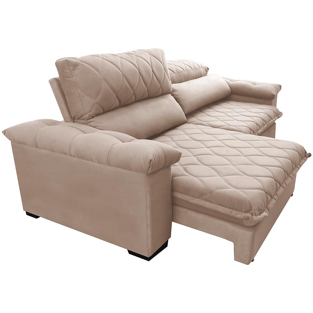 Sofá Retrátil e Reclinável 3,15m Molas Ensacadas Cama inBox Big Home com Bordado 3D Velusoft Bege