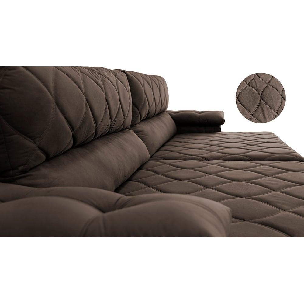 Sofá Retrátil e Reclinável 3,15m Molas Ensacadas Cama inBox Big Home com Bordado 3D Velusoft Café