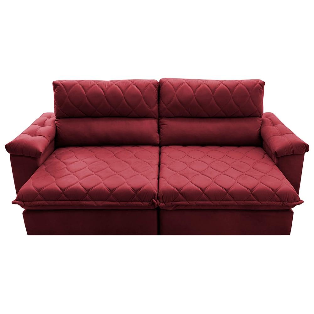 Sofá Retrátil e Reclinável 3,15m Molas Ensacadas Cama inBox Big Home com Bordado 3D Velusoft Vinho
