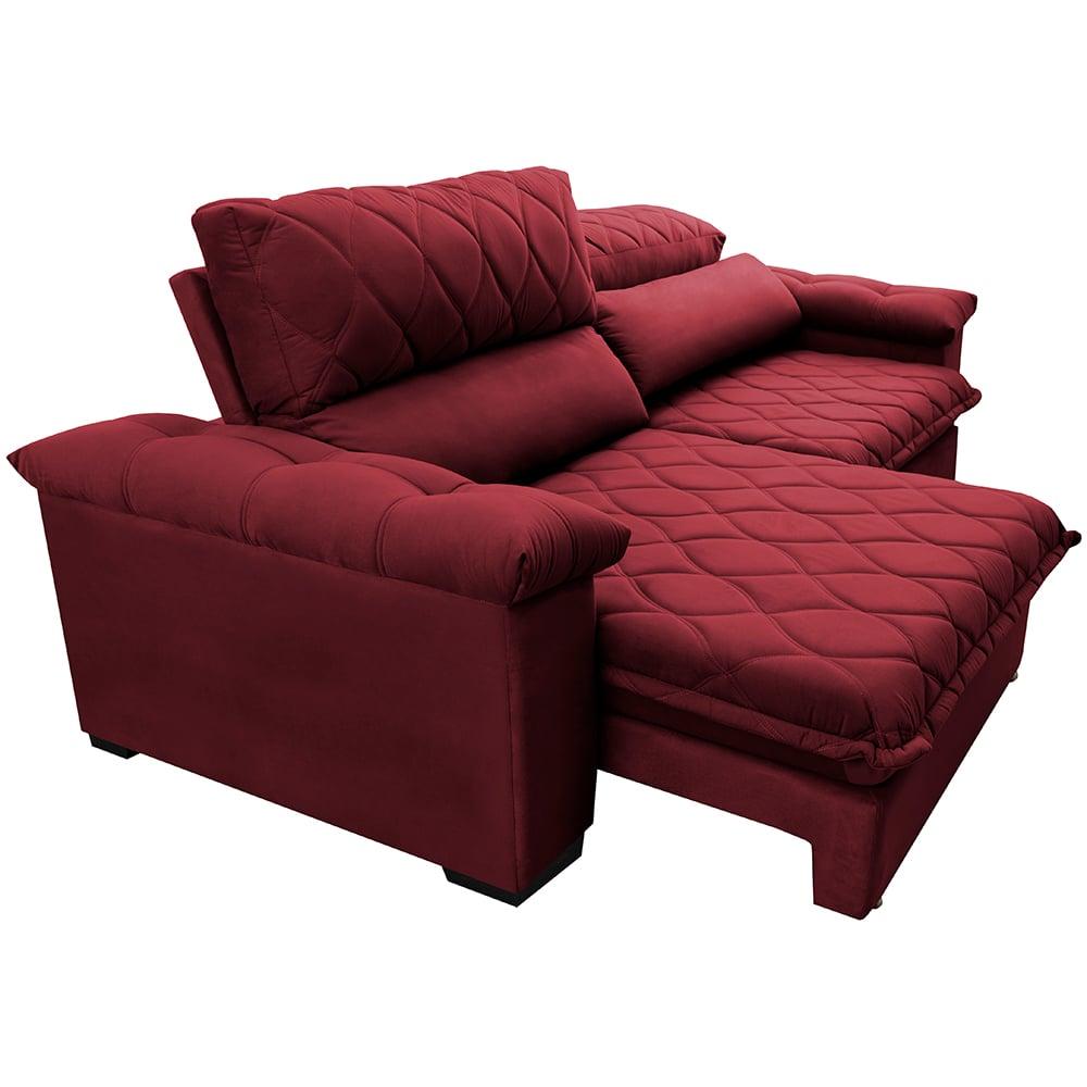 Sofá Retrátil e Reclinável 3,15m Molas Ensacadas Cama inBox Big Home com Bordado 3D Velusoft Vinho