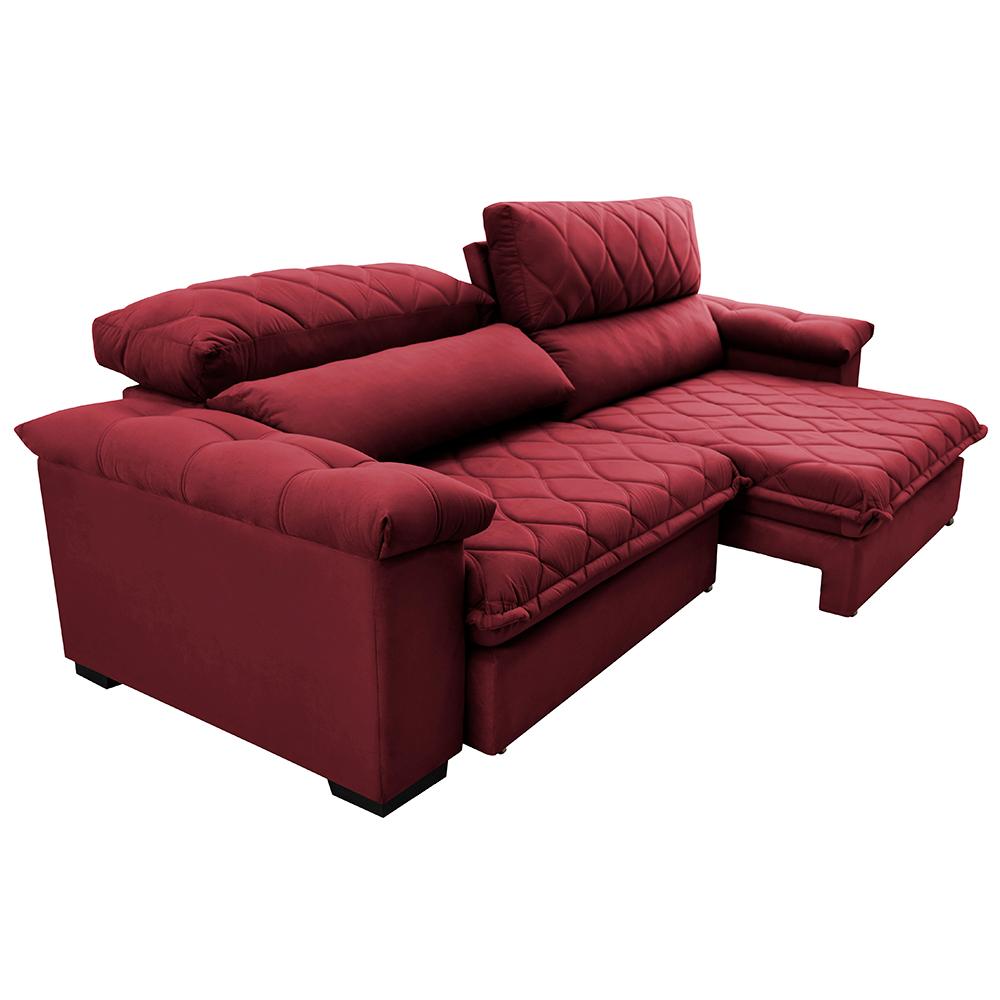 Sofá Retrátil e Reclinável 3,15m Molas Ensacadas Cama inBox Big Home com Bordado 3D Velusoft Vinho