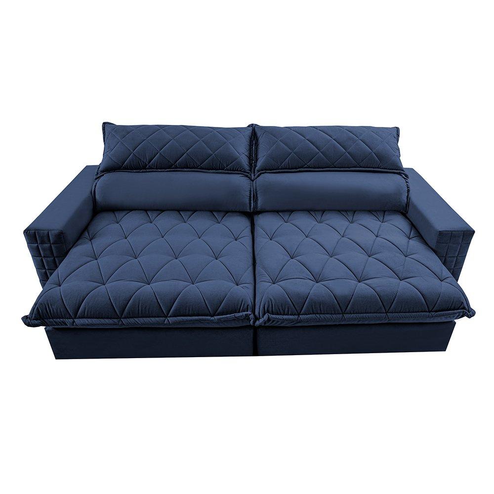 Sofá Retrátil e Reclinável 3,15m Molas Ensacadas Cama inBox Elegance com ThermoGel Velusoft Azul
