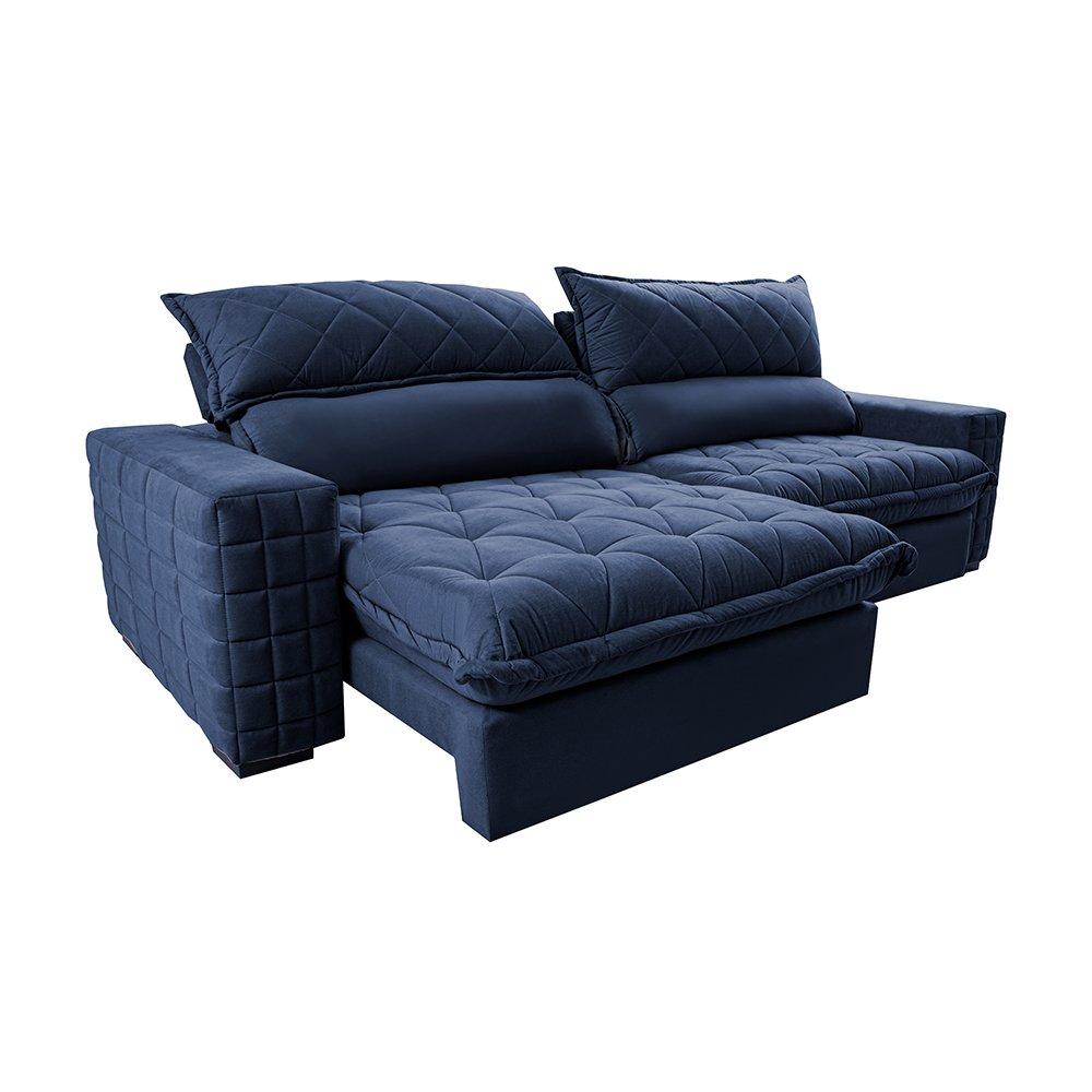 Sofá Retrátil e Reclinável 3,15m Molas Ensacadas Cama inBox Elegance com ThermoGel Velusoft Azul