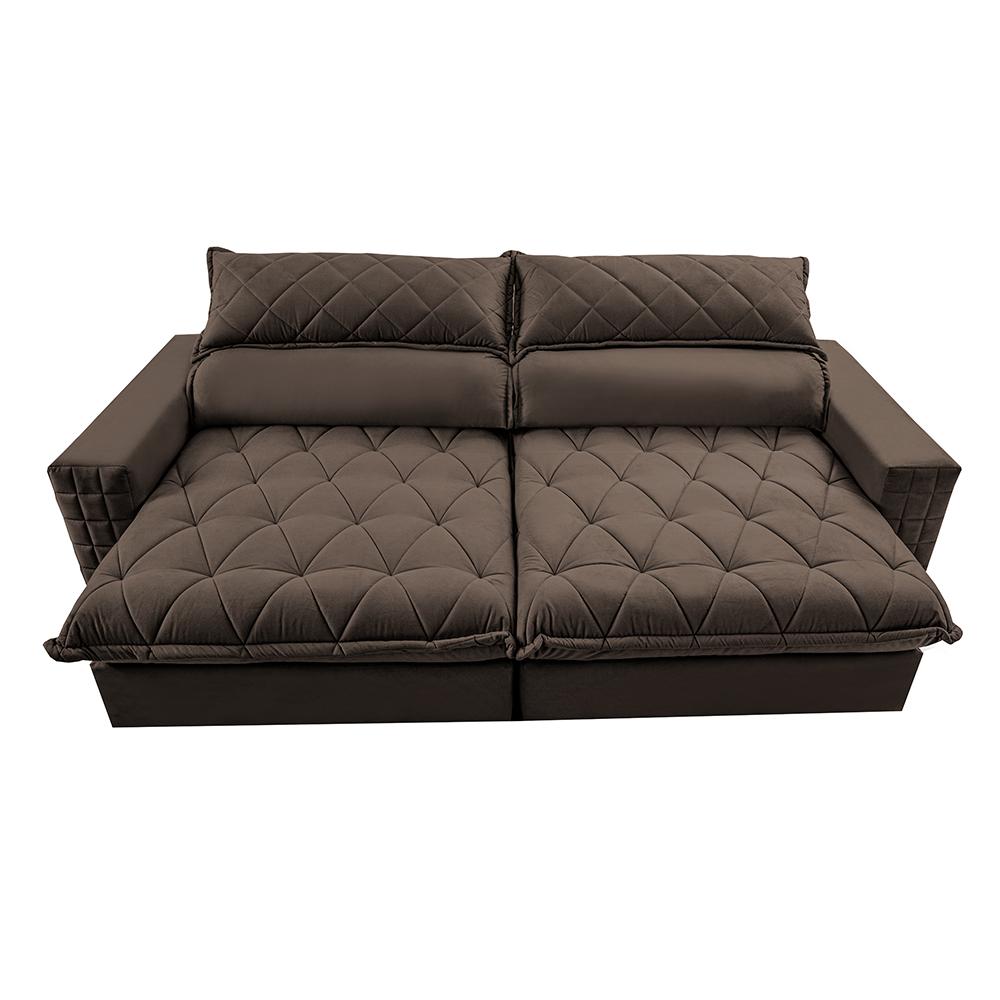 Sofá Retrátil e Reclinável 3,15m Molas Ensacadas Cama inBox Elegance com ThermoGel Velusoft Café