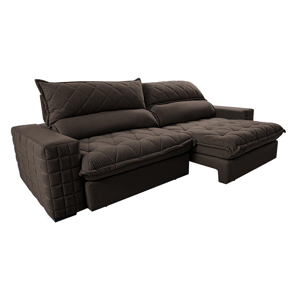Sofá Retrátil e Reclinável 3,15m Molas Ensacadas Cama inBox Elegance com ThermoGel Velusoft Café