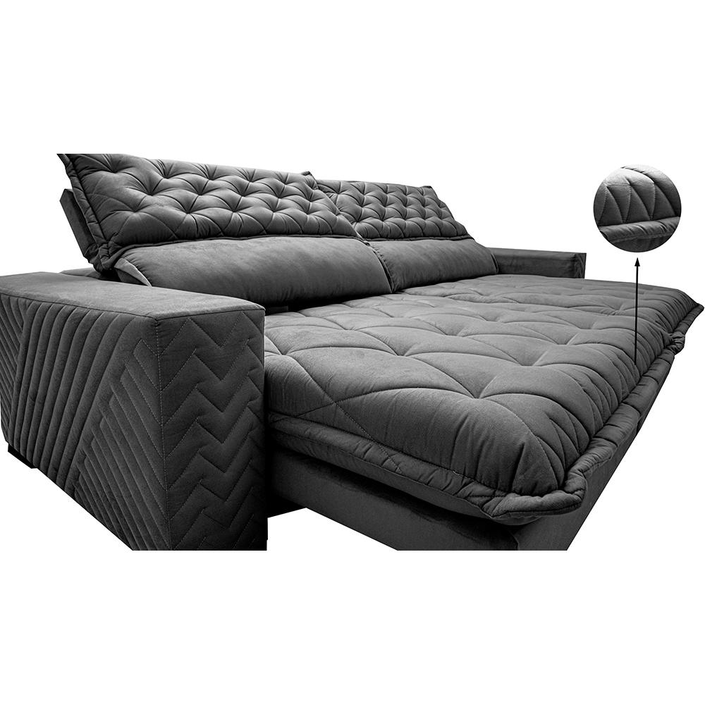 Sofá Retrátil e Reclinável 3,15m Molas Ensacadas Cama inBox Spazus com Bordado 3D Velusoft Cinza