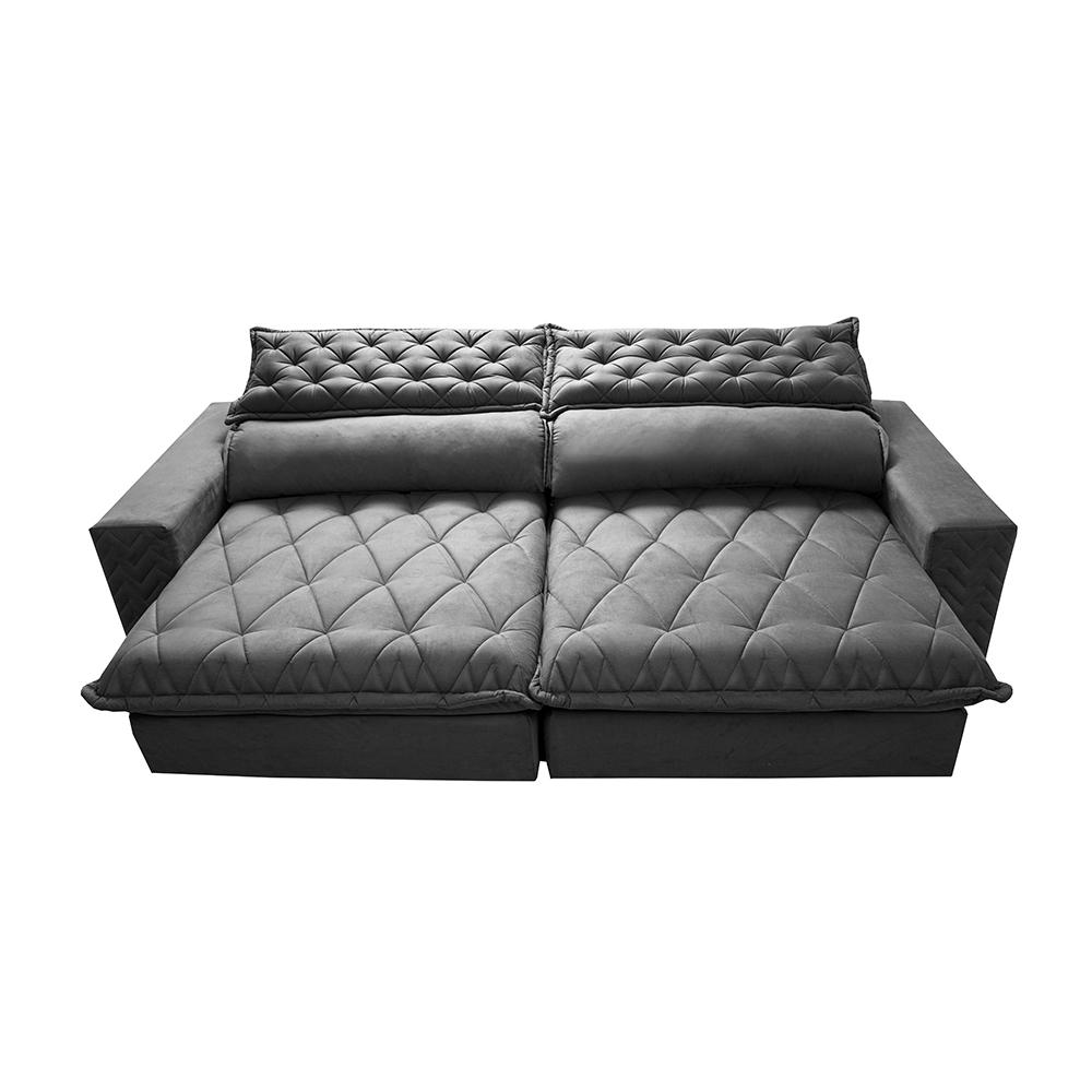Sofá Retrátil e Reclinável 3,15m Molas Ensacadas Cama inBox Spazus com Bordado 3D Velusoft Cinza