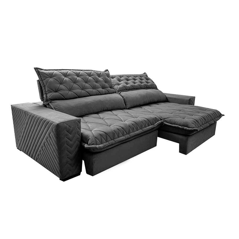 Sofá Retrátil e Reclinável 3,15m Molas Ensacadas Cama inBox Spazus com Bordado 3D Velusoft Cinza