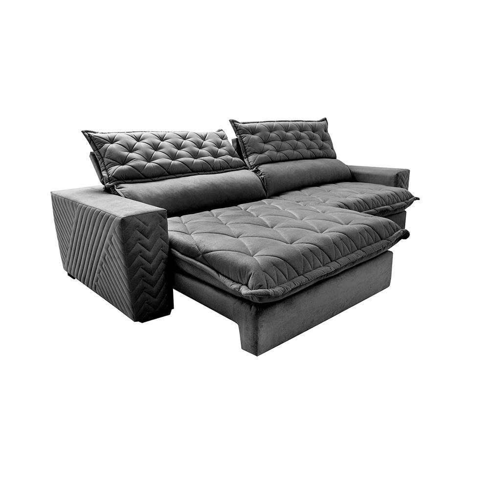 Sofá Retrátil e Reclinável 3,15m Molas Ensacadas Cama inBox Spazus com Bordado 3D Velusoft Cinza