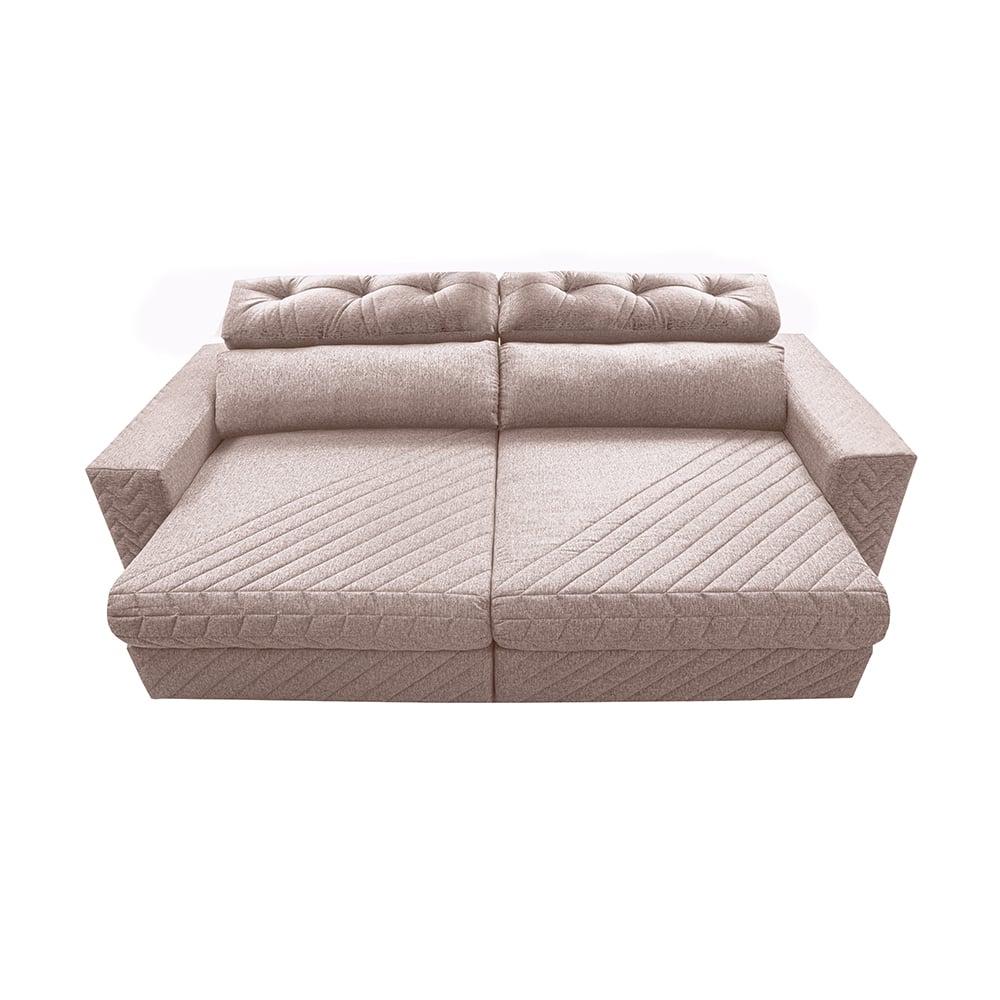 Sofá Retrátil e Reclinável 3,15m Molas Ensacadas Cama inBox Style Thermo Gel Linho Bege Claro