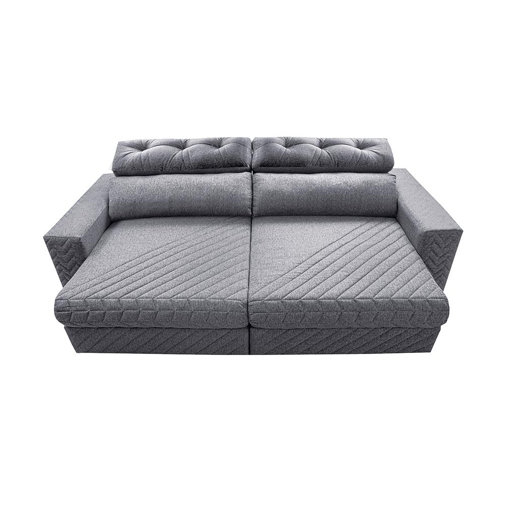 Sofá Retrátil e Reclinável 3,15m Molas Ensacadas Cama inBox Style Thermo Gel Linho Cinza Claro