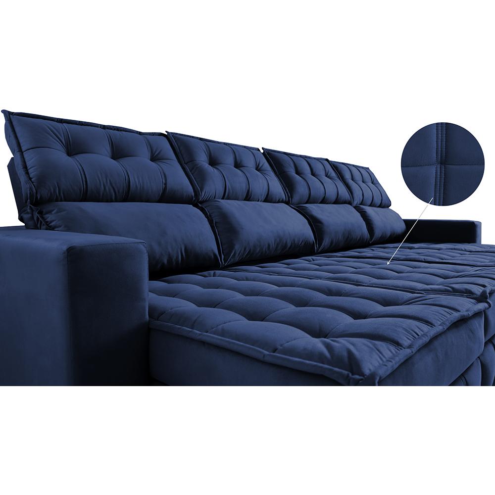 Sofá Retrátil e Reclinável 3,20m Molas Ensacadas e Costura Tripla Cama inBox Nobre Suede Azul