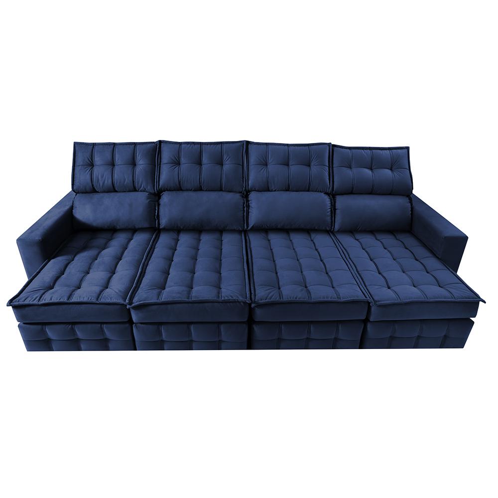 Sofá Retrátil e Reclinável 3,20m Molas Ensacadas e Costura Tripla Cama inBox Nobre Suede Azul
