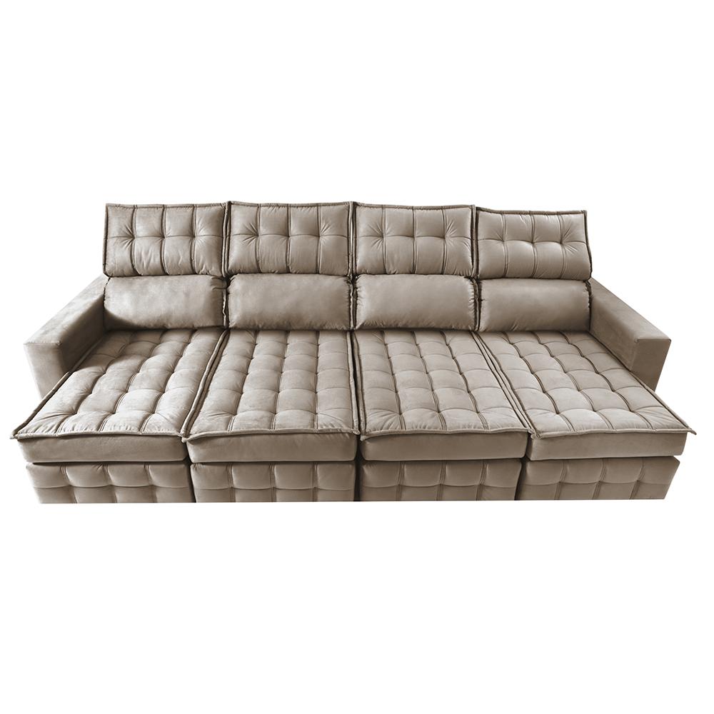 Sofá Retrátil e Reclinável 3,20m Molas Ensacadas e Costura Tripla Cama inBox Nobre Suede Bege