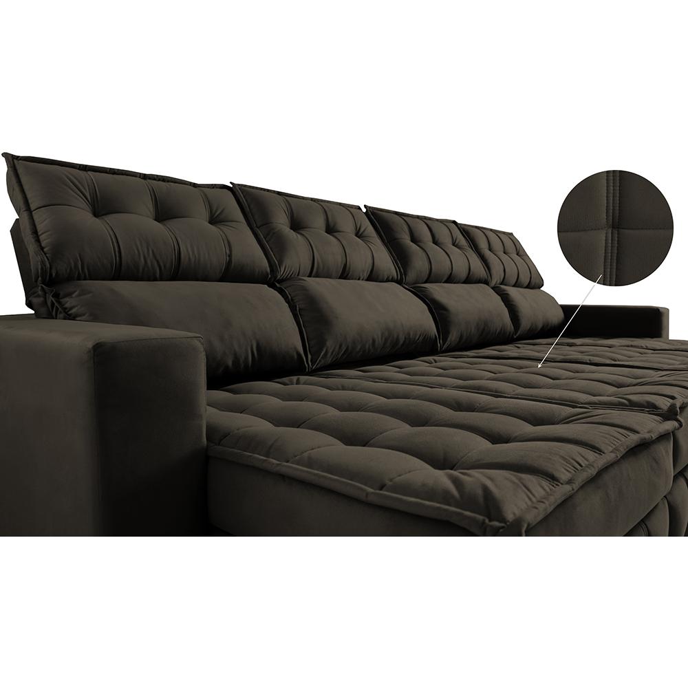 Sofá Retrátil e Reclinável 3,20m Molas Ensacadas e Costura Tripla Cama inBox Nobre Suede Café
