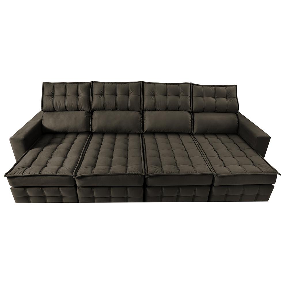 Sofá Retrátil e Reclinável 3,20m Molas Ensacadas e Costura Tripla Cama inBox Nobre Suede Café