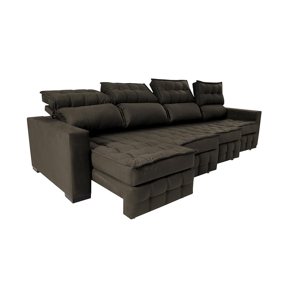 Sofá Retrátil e Reclinável 3,20m Molas Ensacadas e Costura Tripla Cama inBox Nobre Suede Café
