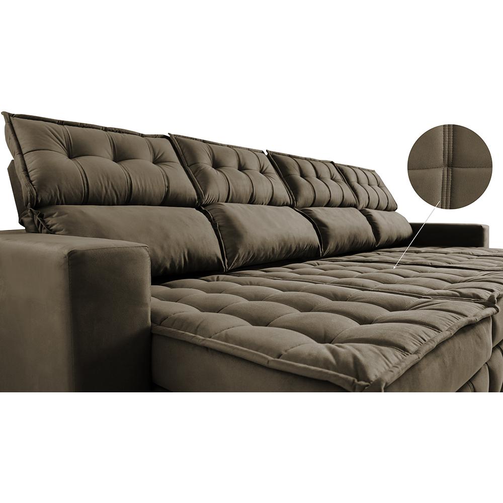 Sofá Retrátil e Reclinável 3,20m Molas Ensacadas e Costura Tripla Cama inBox Nobre Suede Castor