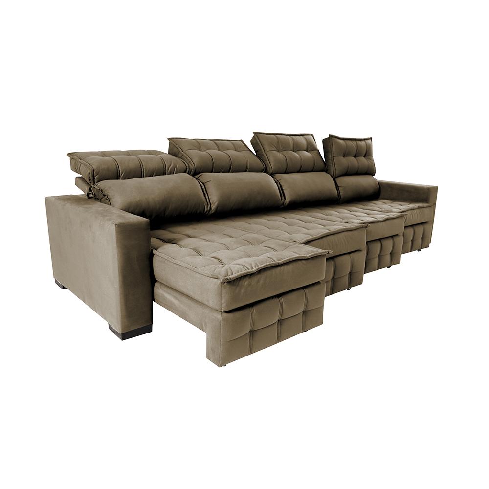 Sofá Retrátil e Reclinável 3,20m Molas Ensacadas e Costura Tripla Cama inBox Nobre Suede Castor