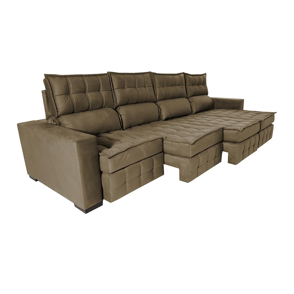 Sofá Retrátil e Reclinável 3,20m Molas Ensacadas e Costura Tripla Cama inBox Nobre Suede Castor