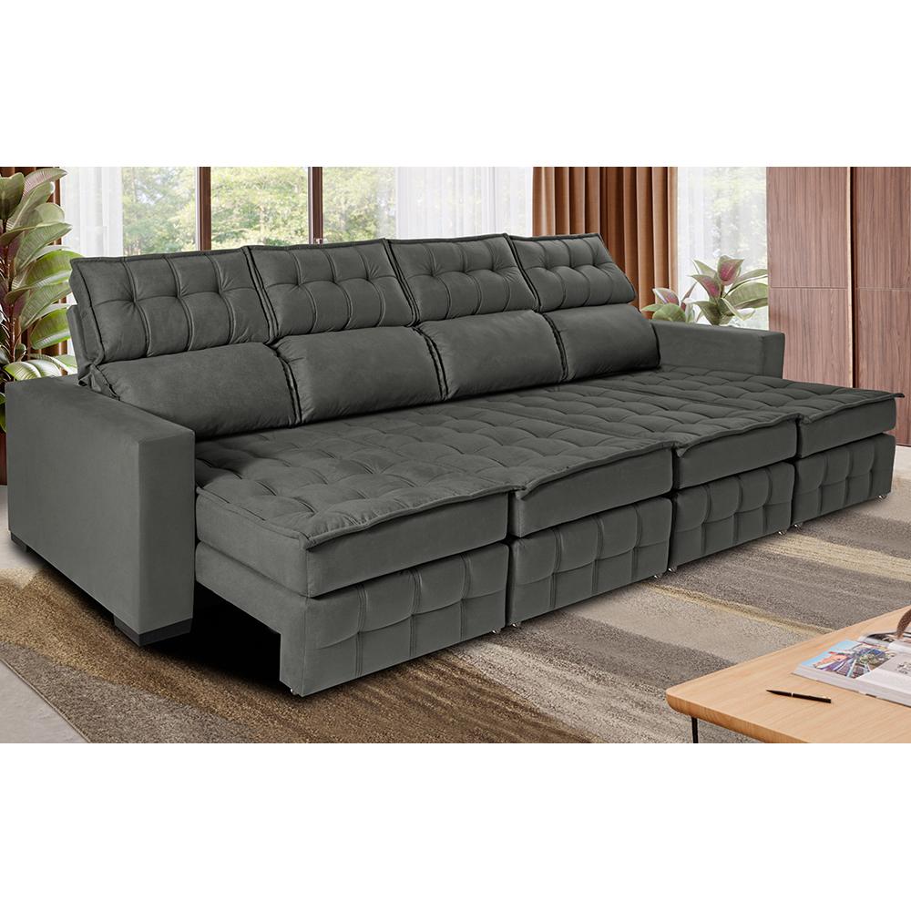 Sofá Retrátil e Reclinável 3,20m Molas Ensacadas e Costura Tripla Cama inBox Nobre Suede Cinza