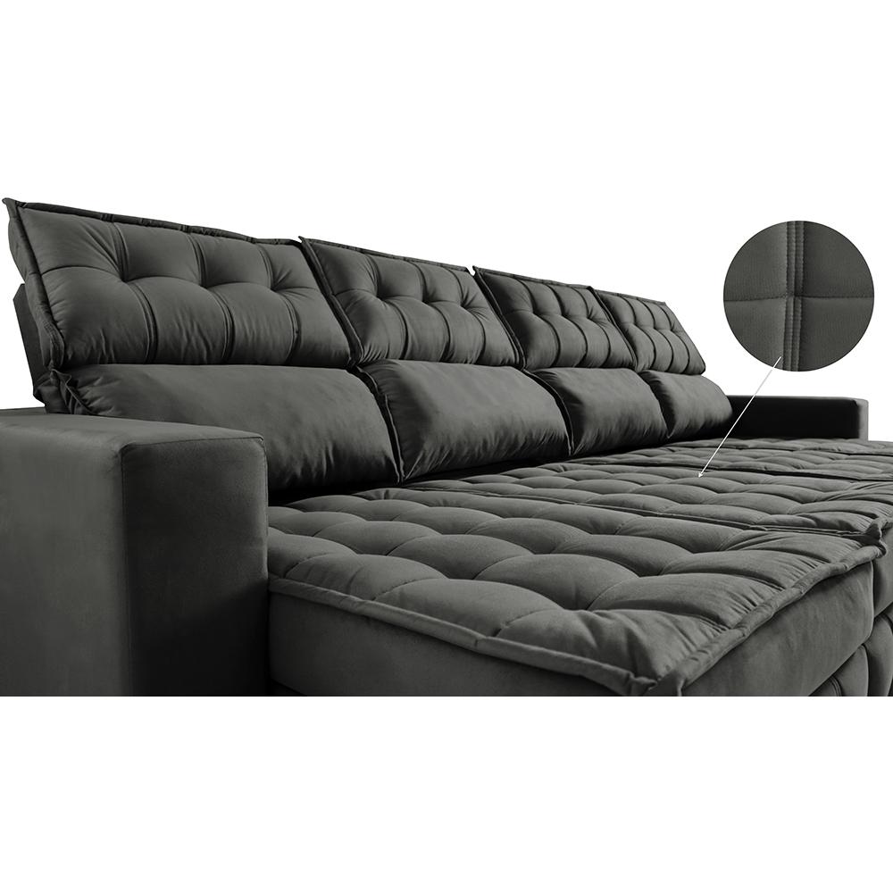 Sofá Retrátil e Reclinável 3,20m Molas Ensacadas e Costura Tripla Cama inBox Nobre Suede Cinza
