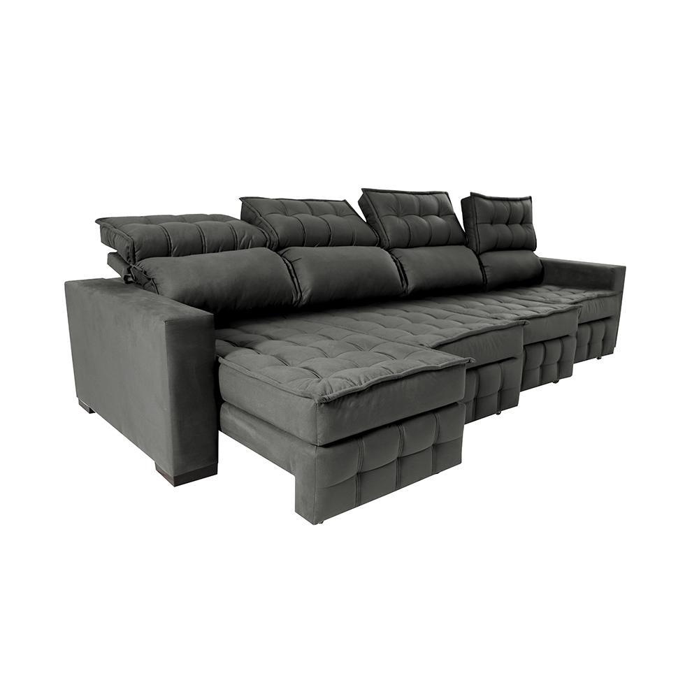 Sofá Retrátil e Reclinável 3,20m Molas Ensacadas e Costura Tripla Cama inBox Nobre Suede Cinza