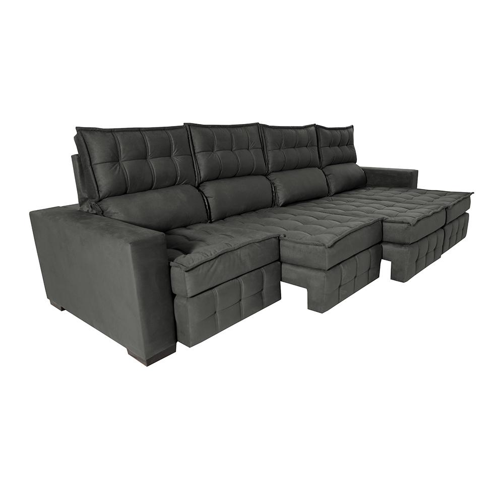 Sofá Retrátil e Reclinável 3,20m Molas Ensacadas e Costura Tripla Cama inBox Nobre Suede Cinza