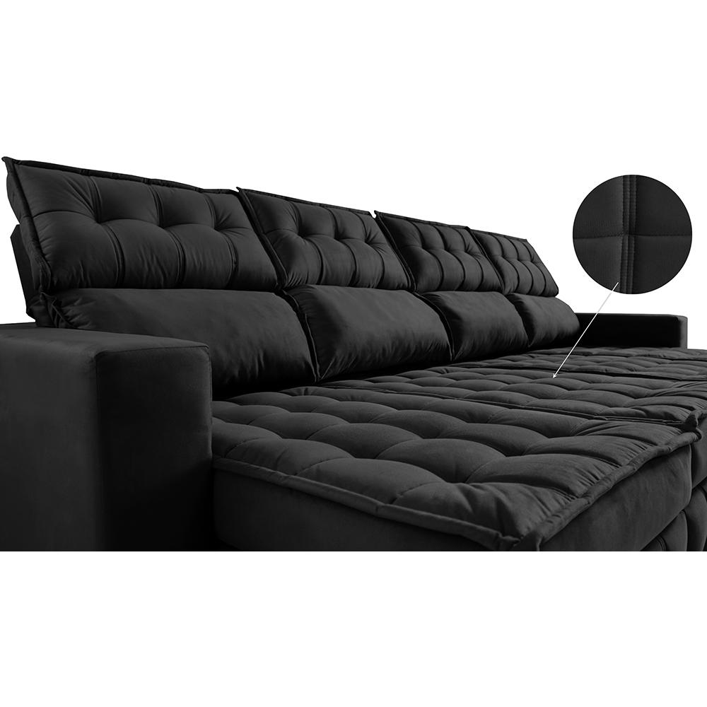 Sofá Retrátil e Reclinável 3,20m Molas Ensacadas e Costura Tripla Cama inBox Nobre Suede Preto