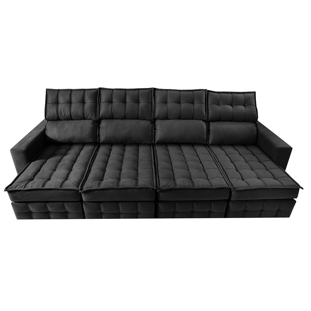 Sofá Retrátil e Reclinável 3,20m Molas Ensacadas e Costura Tripla Cama inBox Nobre Suede Preto