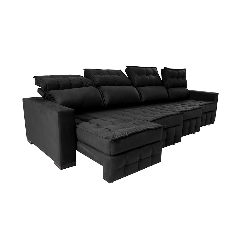 Sofá Retrátil e Reclinável 3,20m Molas Ensacadas e Costura Tripla Cama inBox Nobre Suede Preto