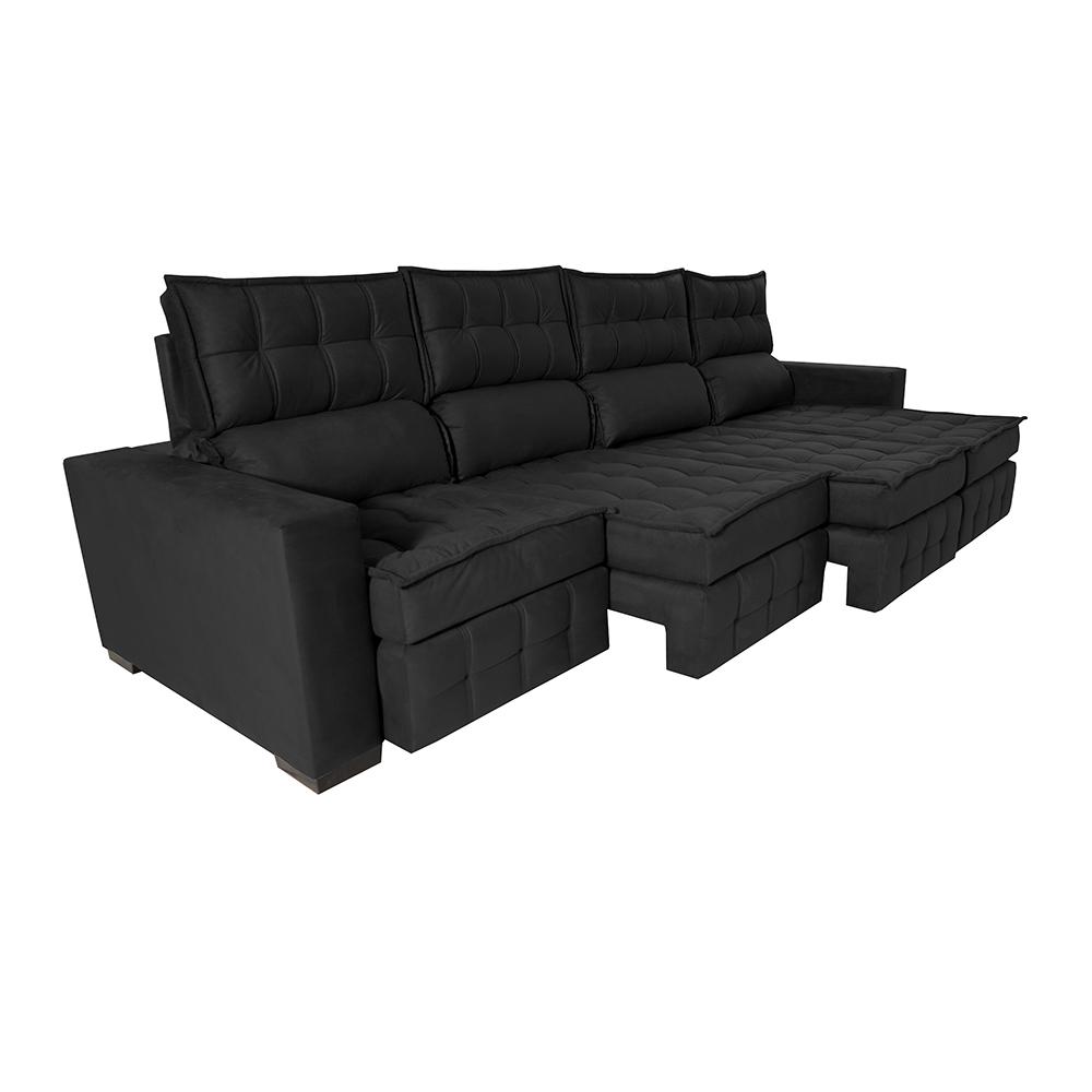 Sofá Retrátil e Reclinável 3,20m Molas Ensacadas e Costura Tripla Cama inBox Nobre Suede Preto