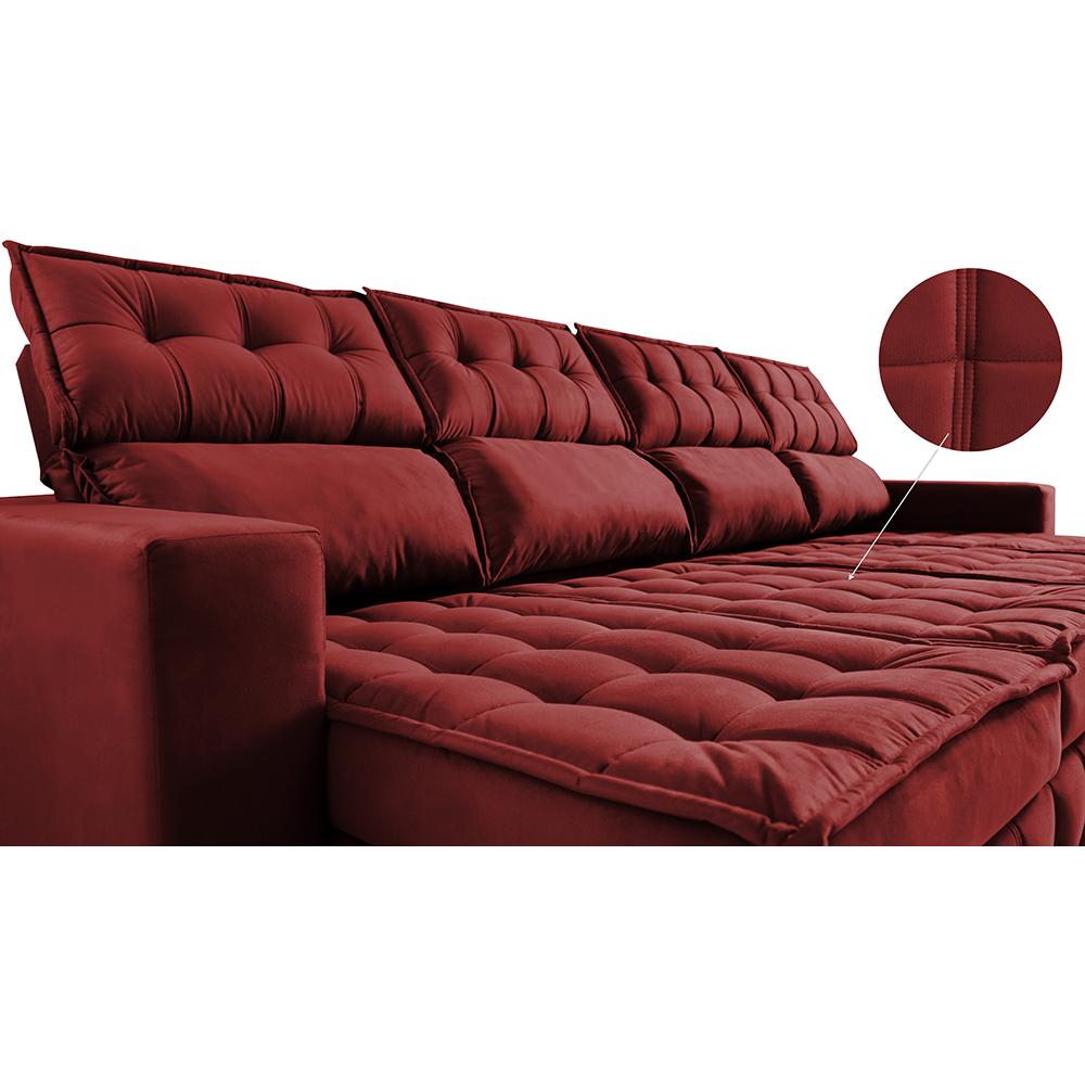 Sofá Retrátil e Reclinável 3,20m Molas Ensacadas e Costura Tripla Cama inBox Nobre Suede Vermelho