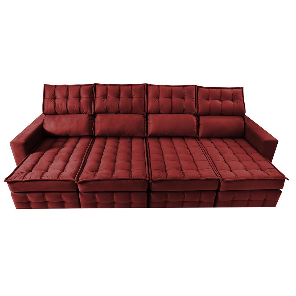 Sofá Retrátil e Reclinável 3,20m Molas Ensacadas e Costura Tripla Cama inBox Nobre Suede Vermelho