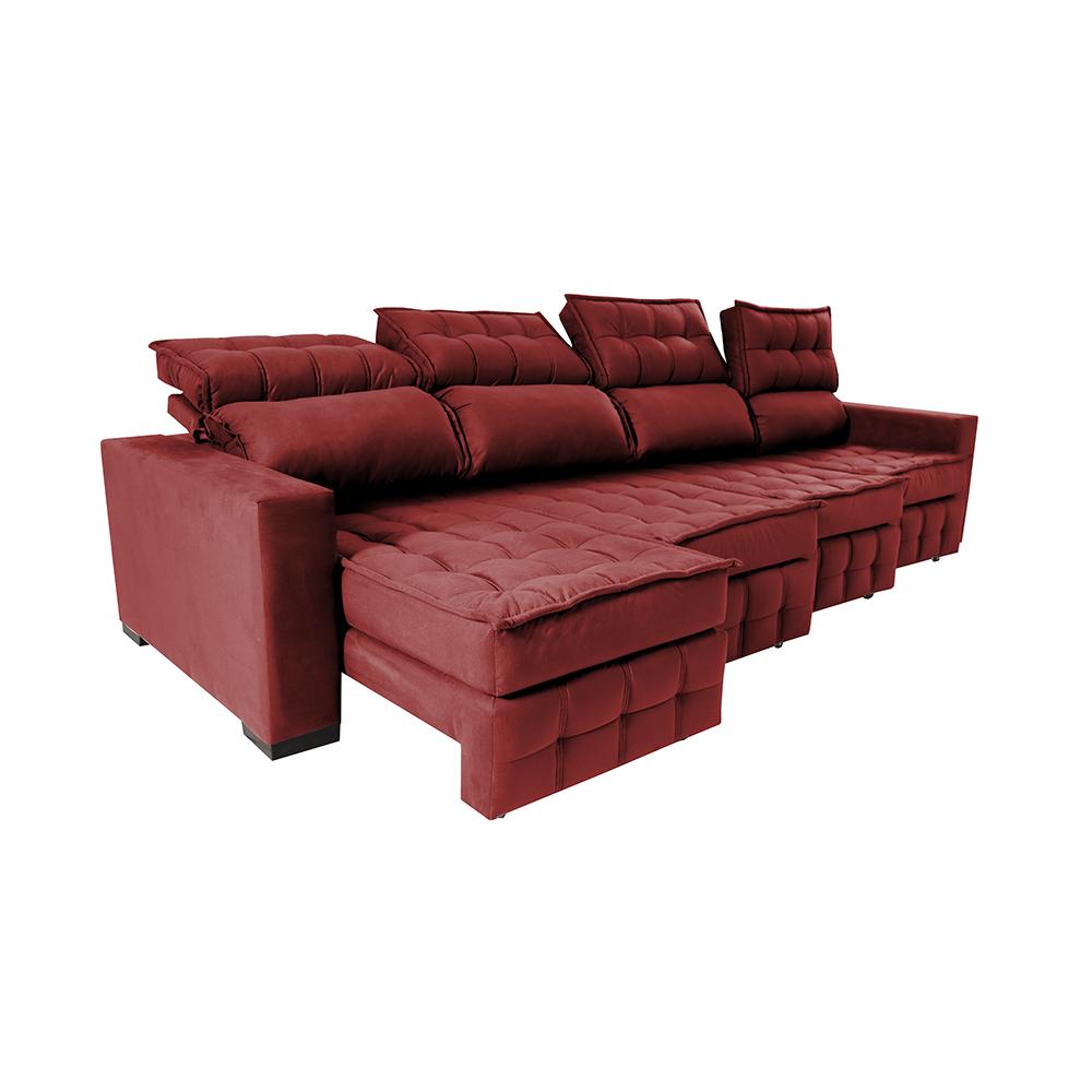 Sofá Retrátil e Reclinável 3,20m Molas Ensacadas e Costura Tripla Cama inBox Nobre Suede Vermelho