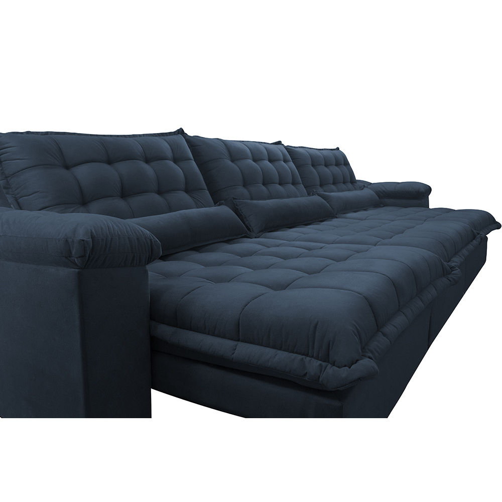 Sofá Retrátil e Reclinável 3,22m com Molas Ensacadas Cama inBox Aconchego Tecido Suede Azul