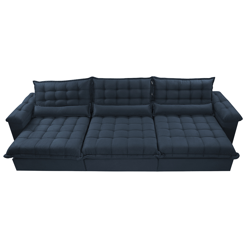 Sofá Retrátil e Reclinável 3,22m com Molas Ensacadas Cama inBox Aconchego Tecido Suede Azul