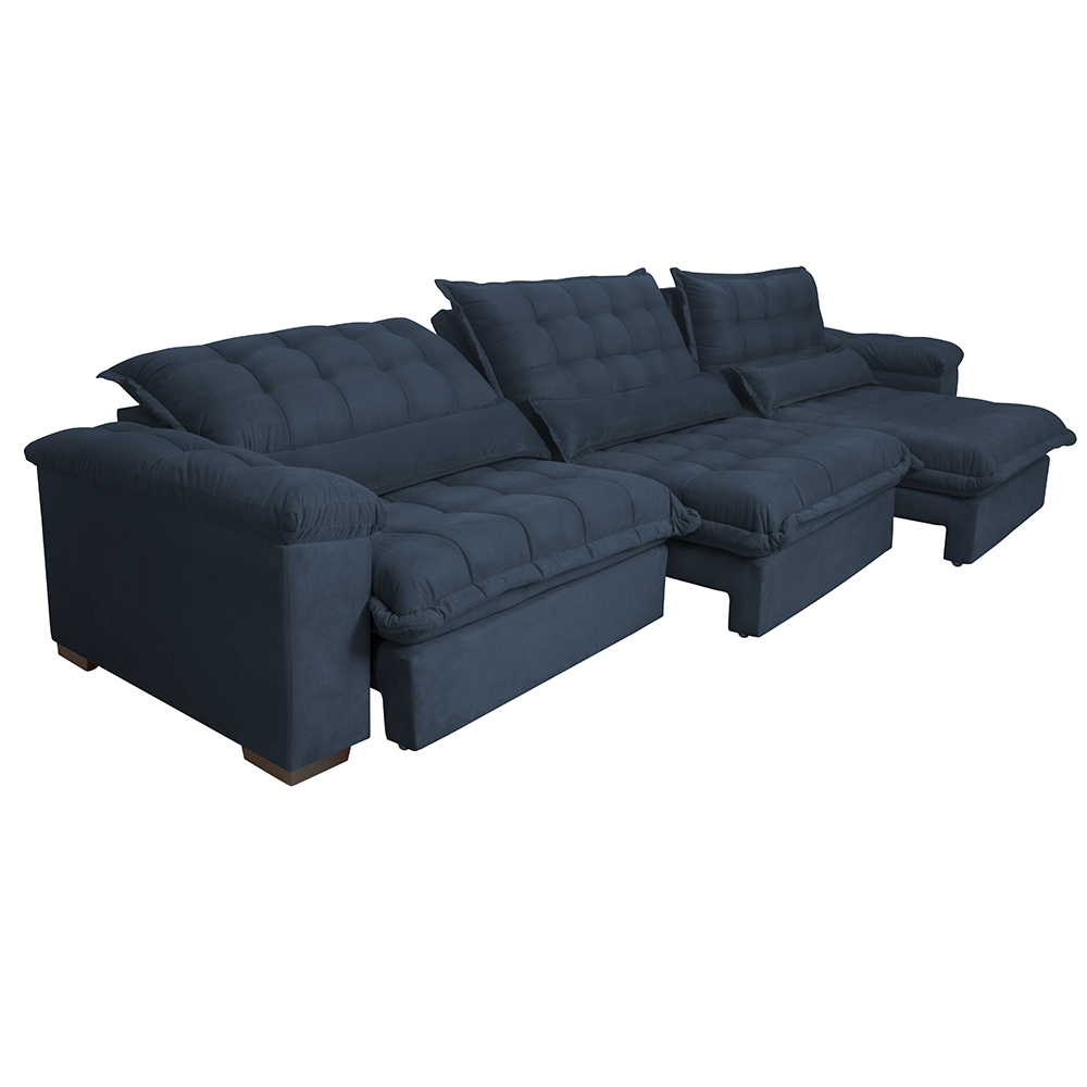 Sofá Retrátil e Reclinável 3,22m com Molas Ensacadas Cama inBox Aconchego Tecido Suede Azul